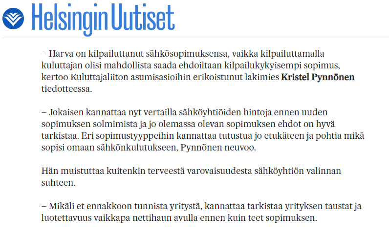 Helsingin Uutiset - Sähkön kilpailutus kannattaa